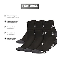 adidas Boys 6 Pair Quarter Ankle Socks
