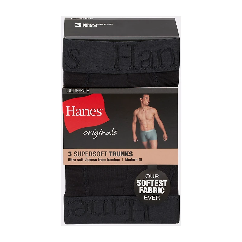 Hanes Originals Supersoft Mens 3 Pack Cooling Multi-Pack Comfort Waistband Trunks Uo2ta3