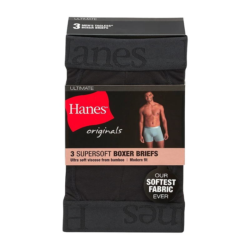 Hanes Originals Supersoft Mens 3 Pack Boxer Briefs Uo2ba3