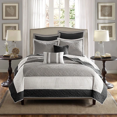 Madison Park Danville 7-Pc Quilt Set with Euro Shams and Throw Pillows