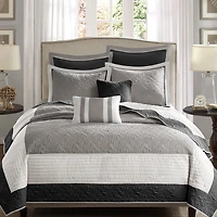 Madison Park Danville 7-Pc Quilt Set with Euro Shams and Throw Pillows