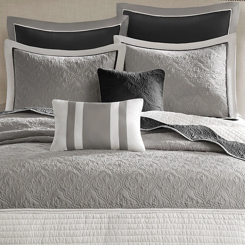 Madison Park Danville 7-Pc Quilt Set with Euro Shams and Throw Pillows