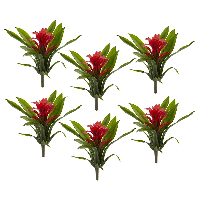 10” Bromeliad Artificial Flower Stem; Set of 6