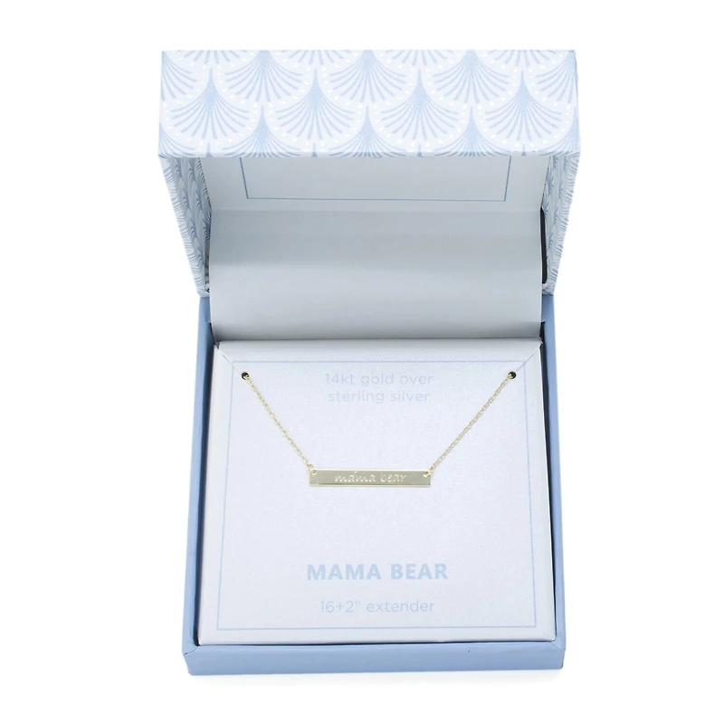 Silver Treasures Mama Bear Womens 14K Gold Over Silver Bar 16 Inch Pendant Necklace