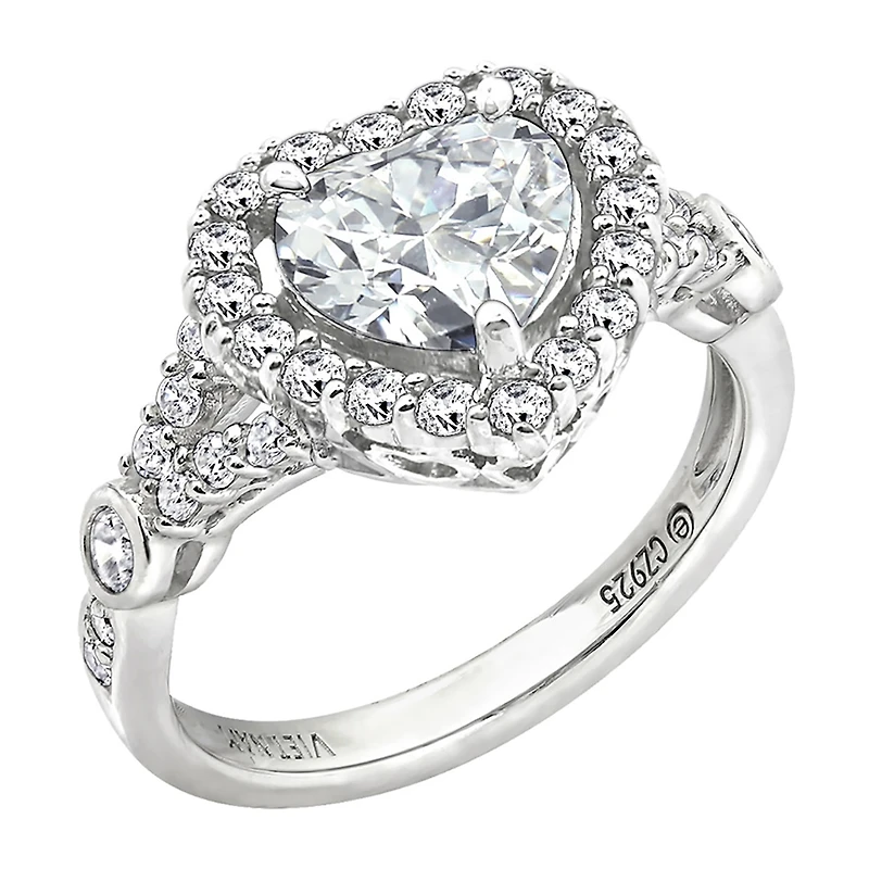 Womens 2 CT. T.W. Cubic Zirconia Sterling Silver Heart Engagement Ring