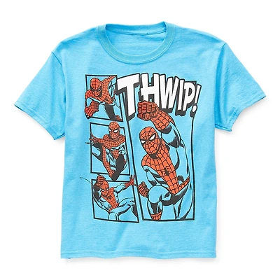 Disney Collection Little & Big Kid Boys Crew Neck Short Sleeve Regular Fit Avengers Marvel Spiderman Graphic T-Shirt