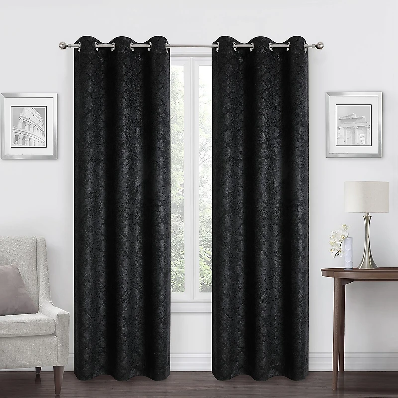Regal Home Stripe Geo Embossed Grommet Top Energy Saving Blackout Set of 2 Curtain Panel