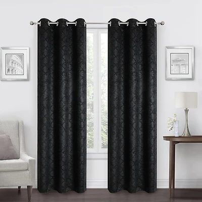 Regal Home Stripe Geo Embossed Grommet Top Energy Saving Blackout Set of 2 Curtain Panel