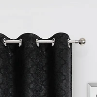 Regal Home Stripe Geo Embossed Grommet Top Energy Saving Blackout Set of 2 Curtain Panel