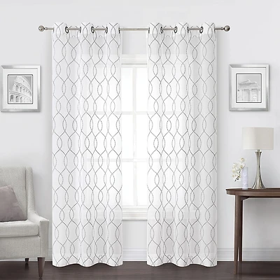 Regal Home Starbust Grommet Top Energy Saving Embroidered Sheer Set of 2 Curtain Panel