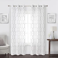 Regal Home Starbust Grommet Top Energy Saving Embroidered Sheer Set of 2 Curtain Panel