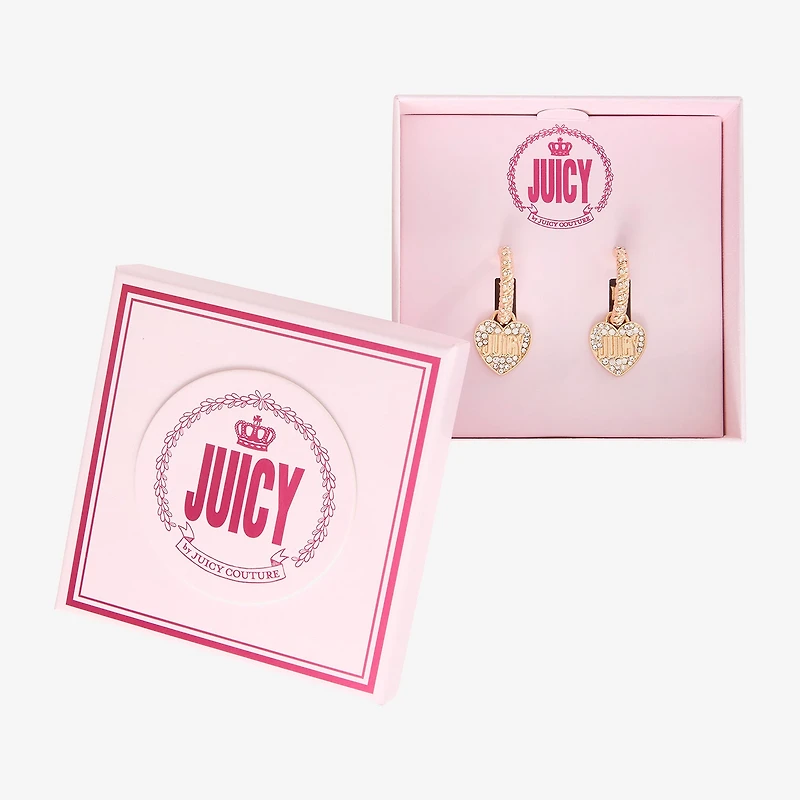 Juicy By Juicy Couture Gold Tone Charm Womens Crystal 38.6mm Heart Hoop Earrings