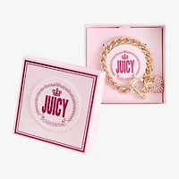 Juicy By Juicy Couture Gold Tone Toggle Womens Pink Crystal Bow Heart Charm Bracelet