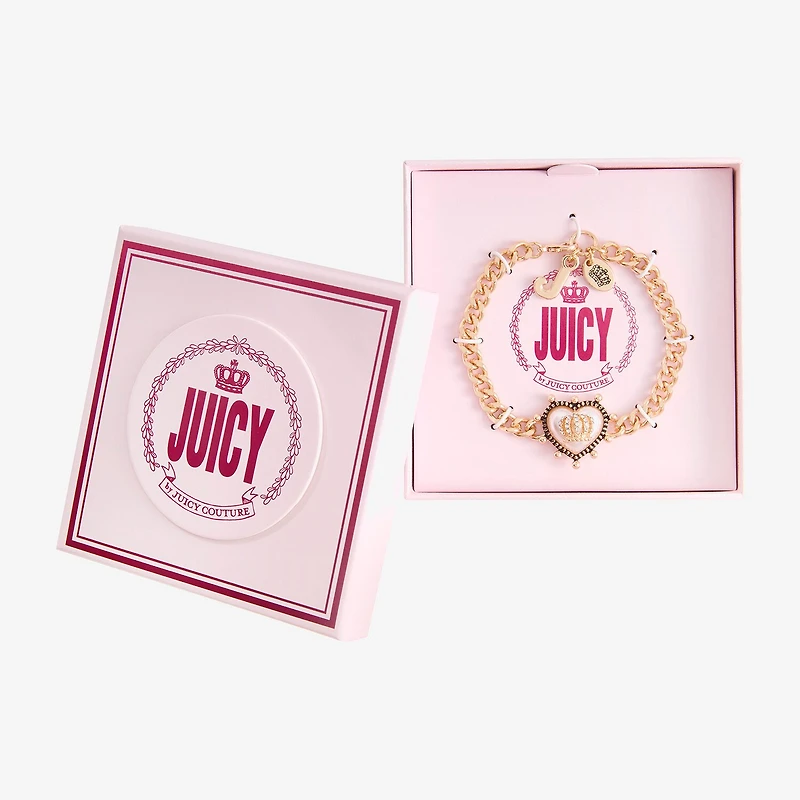 Juicy By Juicy Couture Gold Tone Womens Solid Crown Heart 7.5 Inch Link Bracelet