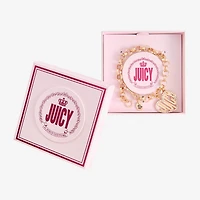 Juicy By Juicy Couture Gold Tone Womens Crystal Heart Charm Bracelet