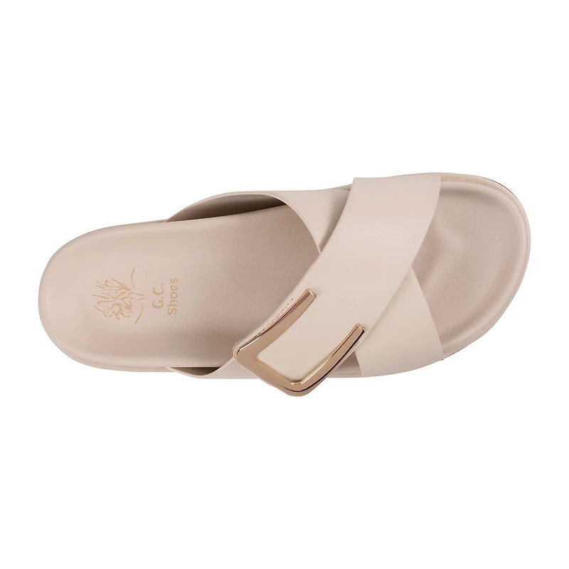 GC Shoes Womens Weekend Minimal Hardware Criss Cross Strap Flat Sandals