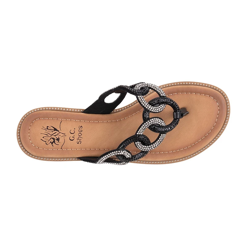 GC Shoes Womens Vania Embellished Chain Flat Sandals