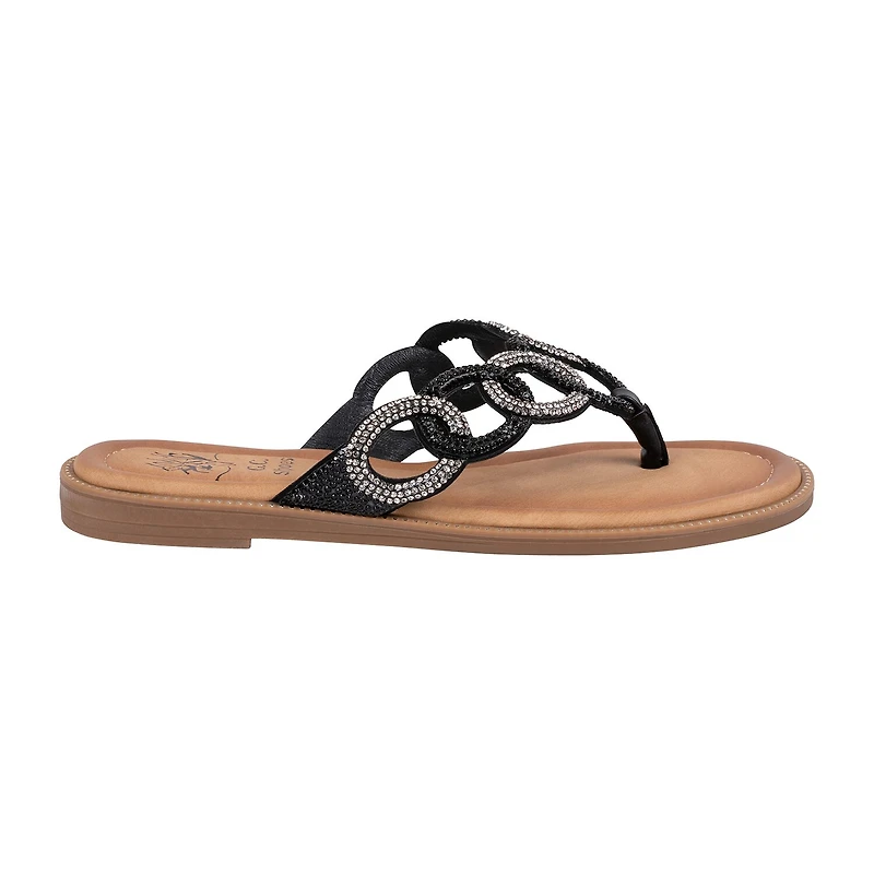 GC Shoes Womens Vania Embellished Chain Flat Sandals