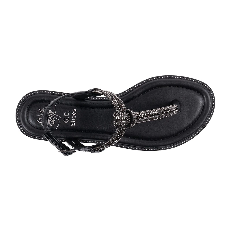GC Shoes Womens Alonde Knotted Embellished Ankle Strap Flat Sandals
