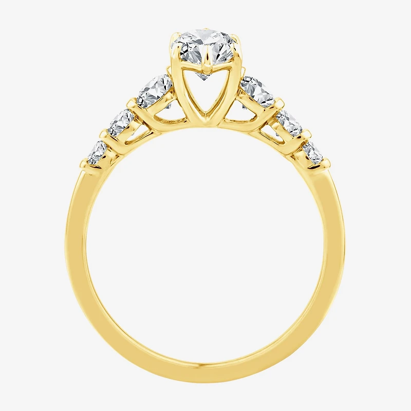 F / Vs2) Womens / CT. T.W. Lab Grown White Diamond 10K Gold Marquise Side Stone Engagement Ring