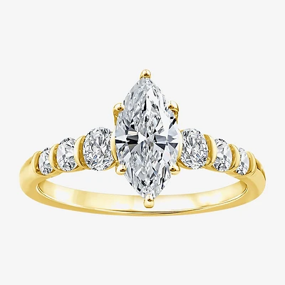 F / Vs2) Womens / CT. T.W. Lab Grown White Diamond 10K Gold Marquise Side Stone Engagement Ring