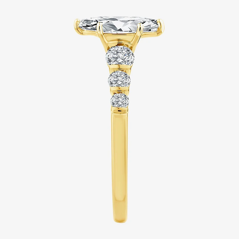 F / Vs2) Womens / CT. T.W. Lab Grown White Diamond 10K Gold Marquise Side Stone Engagement Ring