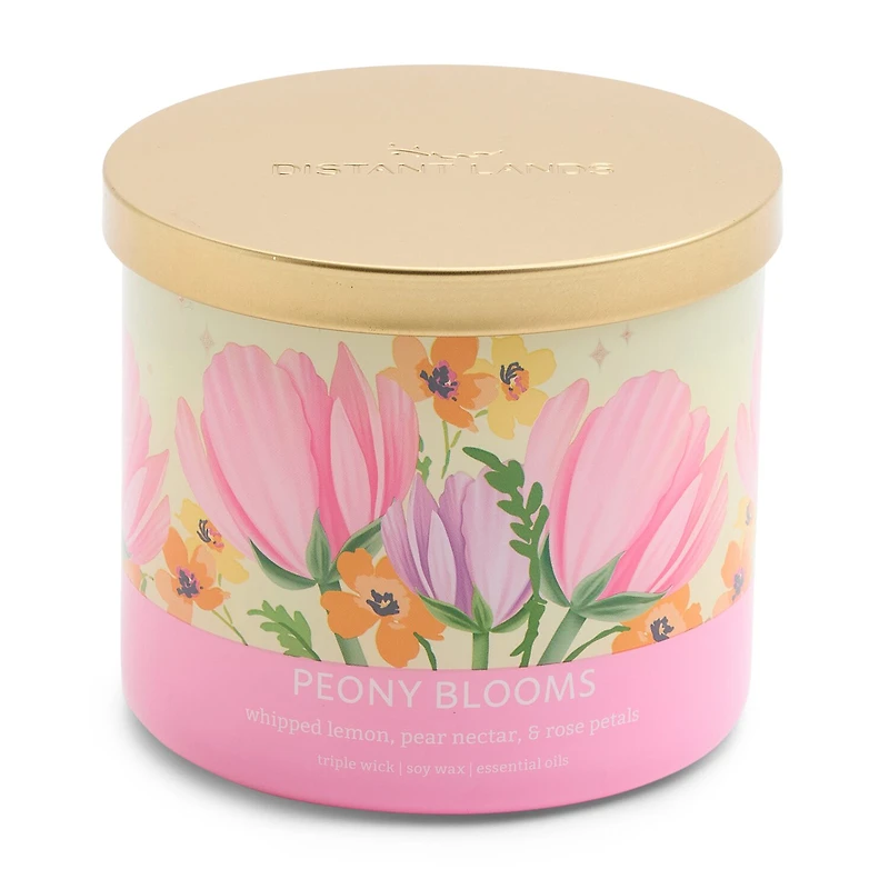 Distant Lands 14oz Peony Blooms 3-Wick Scented Jar Candle