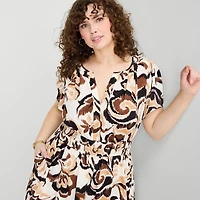 Be by CHETTA B Womens Plus Split Crew Neck Short Sleeve Abstract Fit + Flare Dress