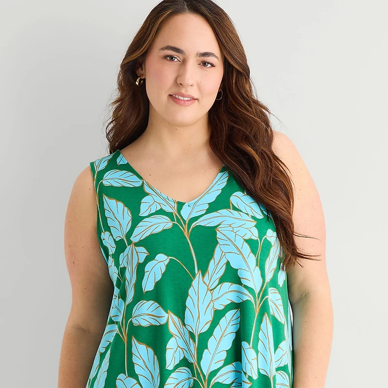 St. John's Bay Womens Plus V Neck Sleeveless Floral A-Line Dress