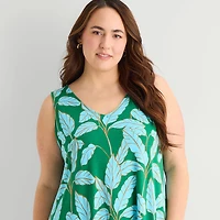 St. John's Bay Womens Plus V Neck Sleeveless Floral A-Line Dress