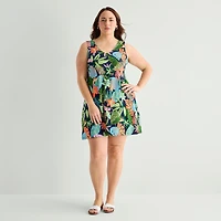St. John's Bay Womens Plus V Neck Sleeveless Floral A-Line Dress