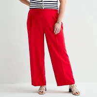 Liz Claiborne Charlotte Womens Plus Wide Leg Mid Rise Trouser