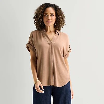 Liz Claiborne Womens Tall Short Sleeve Blouse