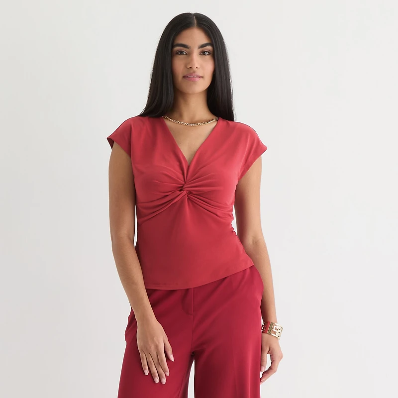 Bold Elements Womens V Neck Short Sleeve Blouse