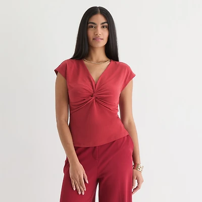 Bold Elements Womens V Neck Short Sleeve Blouse