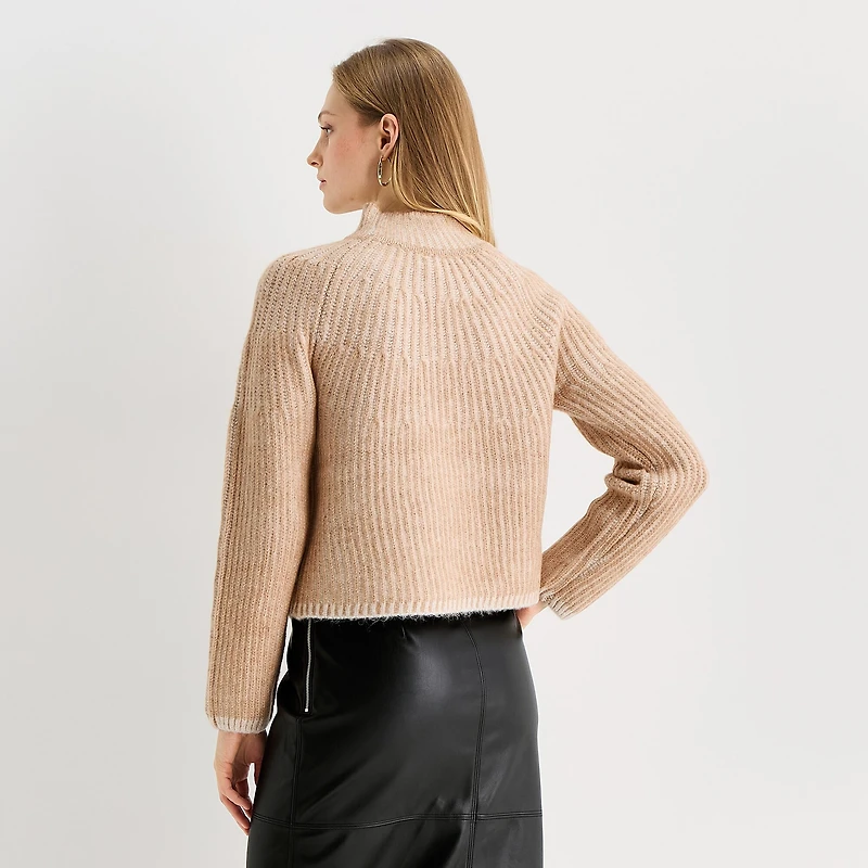 Worthington Petite Womens Mock Neck Long Sleeve Striped Pullover Sweater
