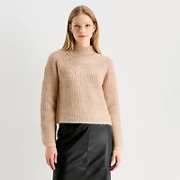 Worthington Petite Womens Mock Neck Long Sleeve Striped Pullover Sweater