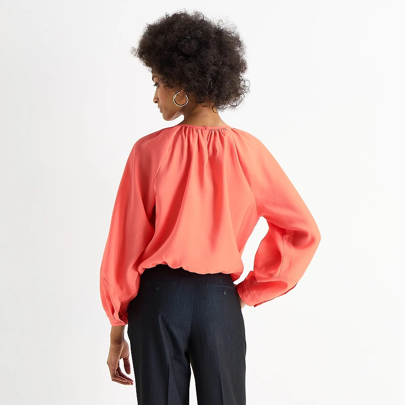 Worthington Womens Round Neck Long Sleeve Blouse