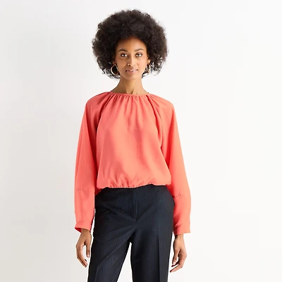 Worthington Womens Round Neck Long Sleeve Blouse