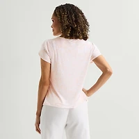 Liz Claiborne Womens Jewel Neck Short Sleeve Blouse