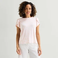 Liz Claiborne Womens Jewel Neck Short Sleeve Blouse