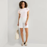 Liz Claiborne Womens Jewel Neck Short Sleeve Blouse