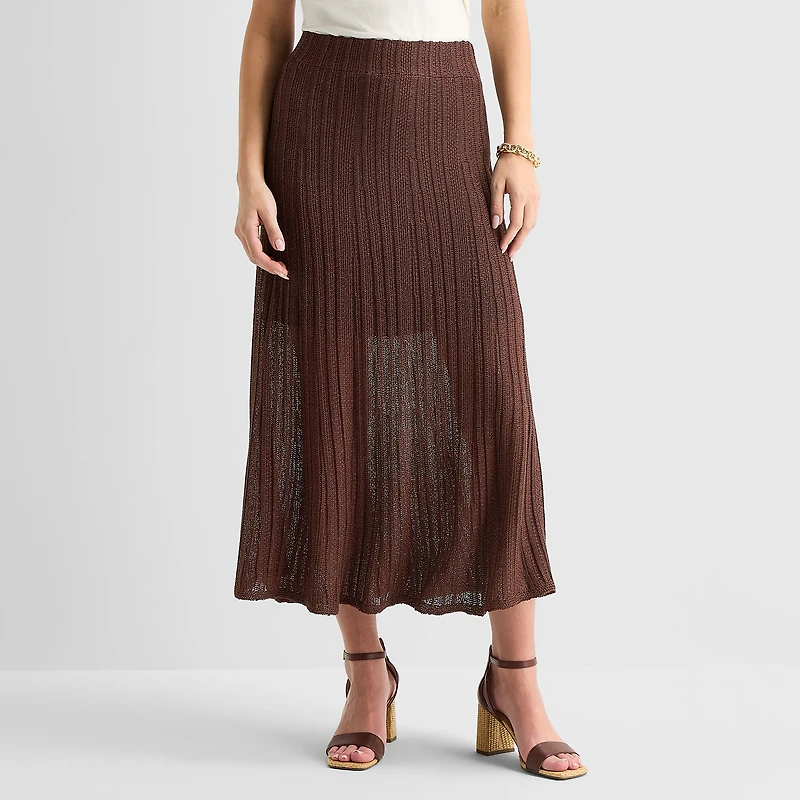 Liz Claiborne Lurex Metallic Womens Midi A-Line Skirt