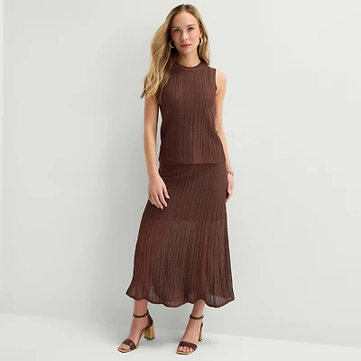 Liz Claiborne Lurex Metallic Womens Midi A-Line Skirt