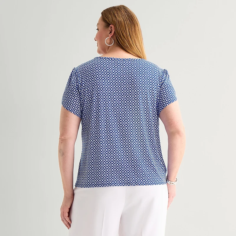 Liz Claiborne Womens Plus Crew Neck Short Sleeve Blouse