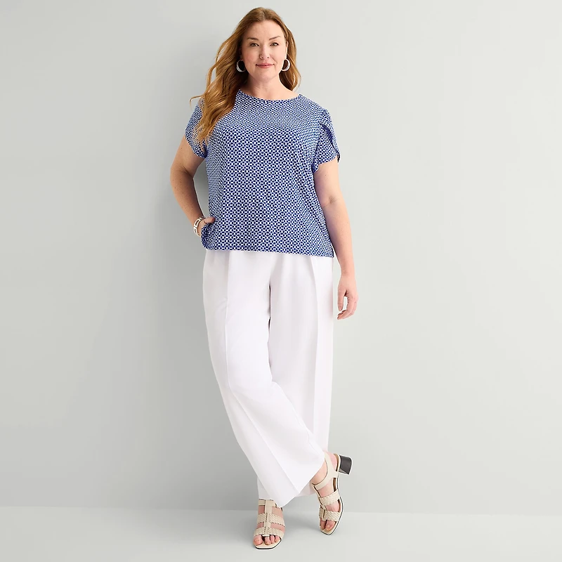 Liz Claiborne Womens Plus Crew Neck Short Sleeve Blouse