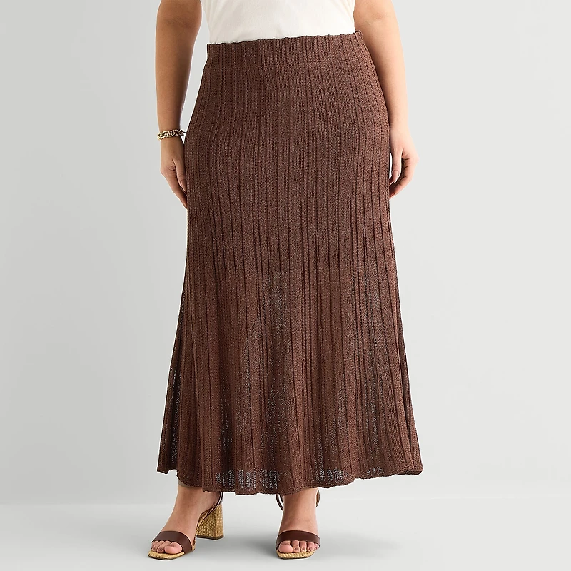 Liz Claiborne Lurex Metallic Womens Plus Midi A-Line Skirt