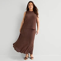 Liz Claiborne Lurex Metallic Womens Plus Midi A-Line Skirt
