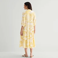 52seven Womens Midi 3/4 Sleeve Floral Shift Dress