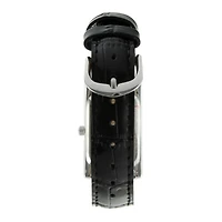 Peugeot® Womens Silver-Tone Black Leather Strap Watch	